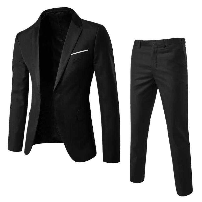 Men's 2 Piece Suit Notched Lapel One Button Slim Fit Dress Jacket Pants Suit