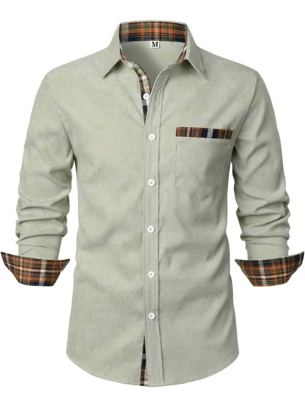 Men's Plaid Print Button Front Pocket Shirt, Regular Fit Casual Long Sleeve Collared Top for Fall & Winter, Men's Clothes for Business Work Daily Wear