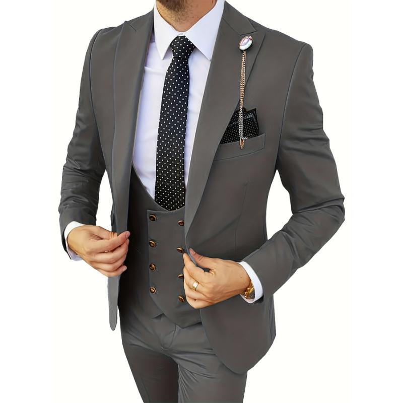 3pcs Slim Fit Suits, Double Breasted Blazer Vest and Pants, Multicolor, Prom Suits for Men Menswear Polyester