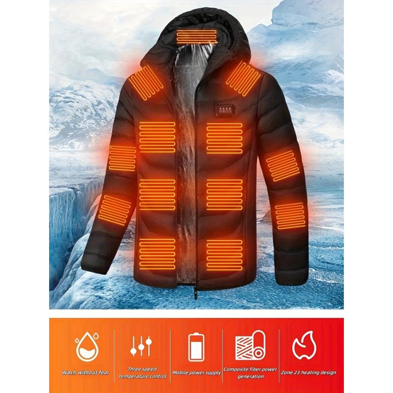 Men's Heated Jacket With 23 Heating Zones, Windproof USB-Powered Coat For Outdoor Activities, Cycling, And Skiing