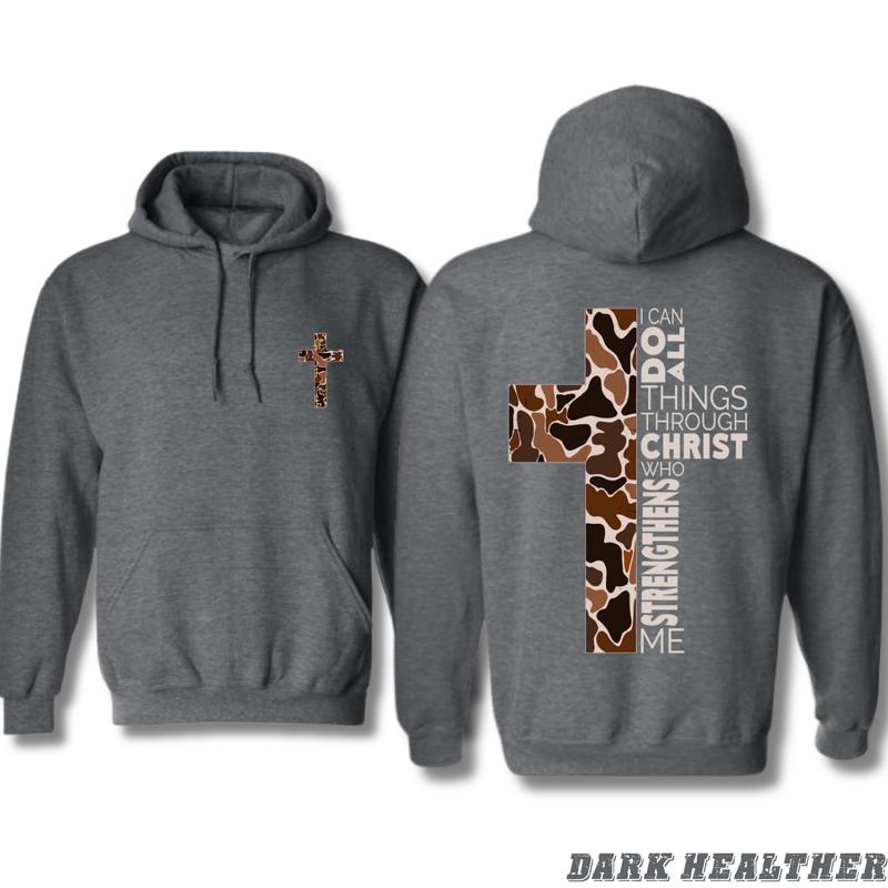 Christian Hoodie - Camo Cross Design with Philippians 4:13 Verse, Perfect for Faithful Believers and Outdoorsmen, Cozy Hoodie for Everyday Comfort and Spiritual Strength