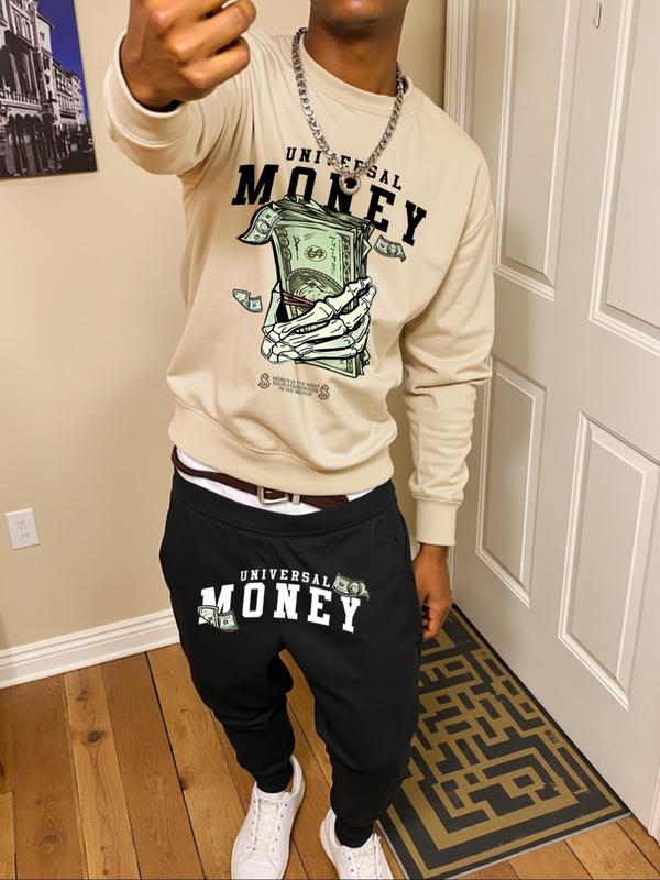 Men's Letter Print Drop Shoulder Sweatshirt & Pocket Elastic Waist Sweatpants Two-piece Set, Regular Fit Casual Fashion Cozy Breathable Two Piece Outfits for Daily Workout Running, Men's Clothes for Fall & Winter