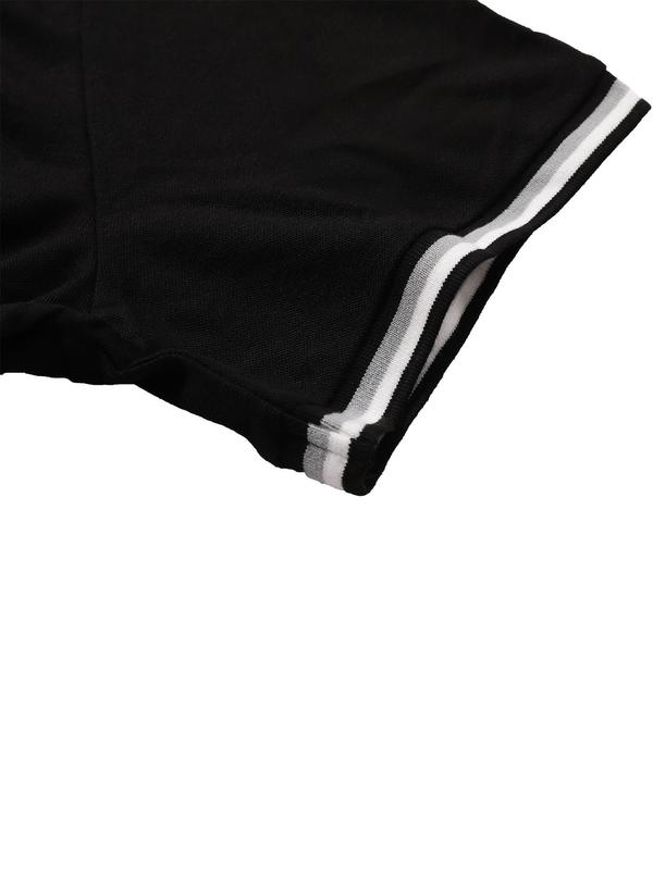 Contrast Binding Short Sleeve Polo Shirt, Regular Fit Casual Button Front Collared Top for Summer, Men's Clothes for Daily Wear