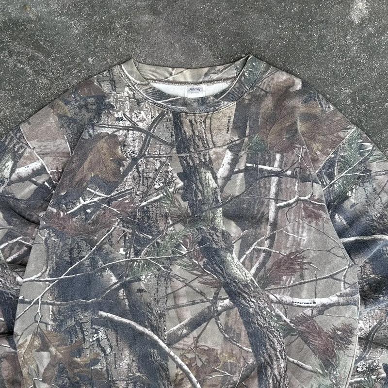 Crazy Vintage Style Boxy Tree Camo Crewneck