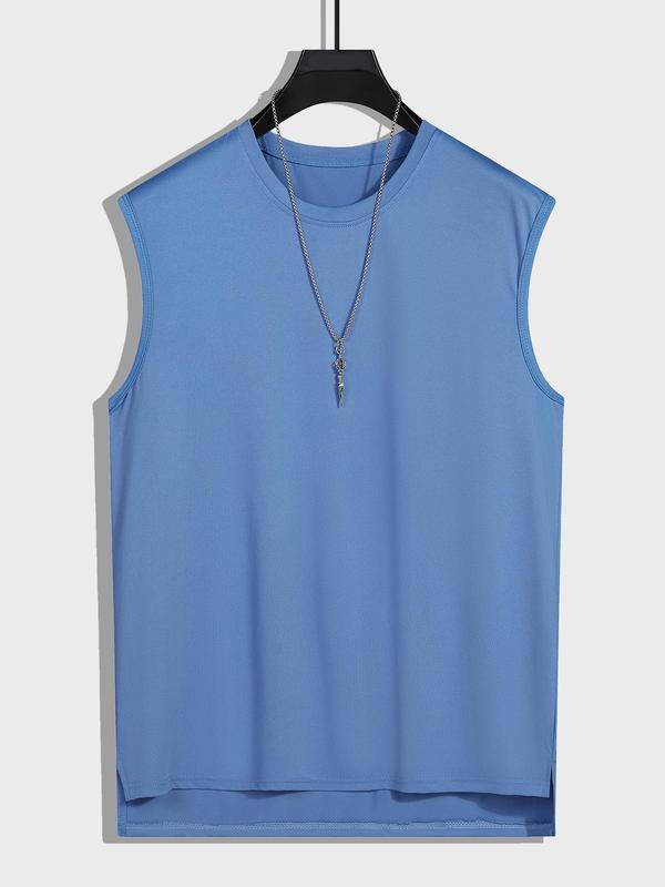 Men's Loose Solid Round Neck Tank Top, Casual Streetwear Sleeveless Top for Summer, Summer Outfits for Men, Fashion Men's Clothing for Daily Wear