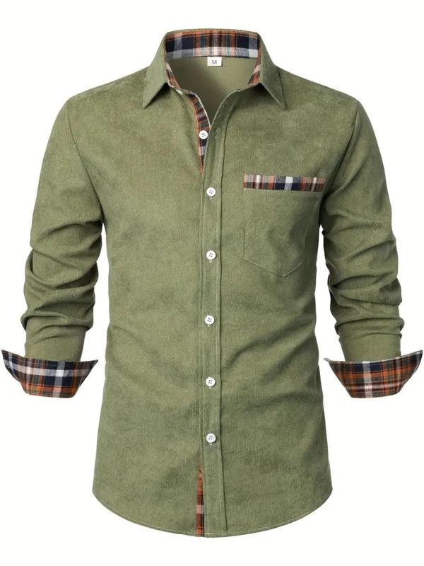 Men's Plaid Print Button Front Pocket Shirt, Regular Fit Casual Long Sleeve Collared Top for Fall & Winter, Men's Clothes for Business Work Daily Wear