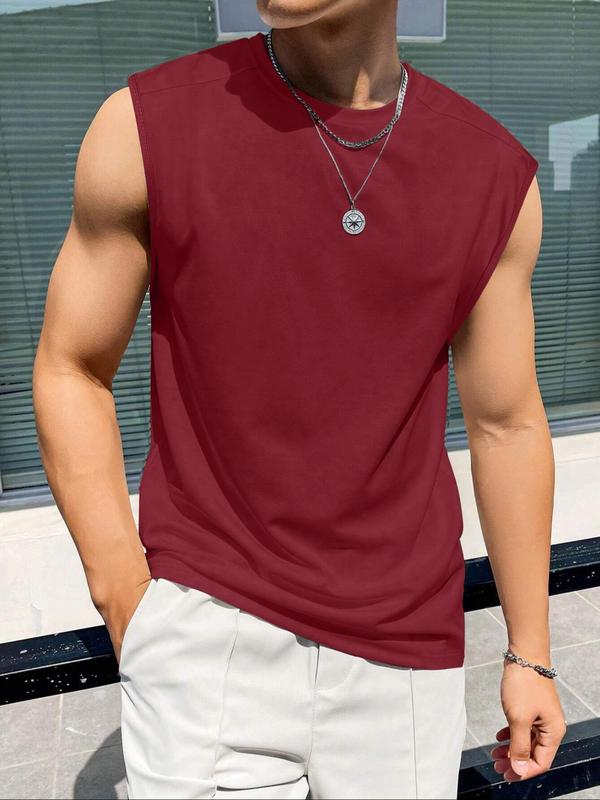 Men's Loose Solid Round Neck Tank Top, Casual Streetwear Sleeveless Top for Summer, Summer Outfits for Men, Fashion Men's Clothing for Daily Wear