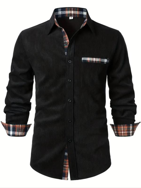 Men's Plaid Print Button Front Pocket Shirt, Regular Fit Casual Long Sleeve Collared Top for Fall & Winter, Men's Clothes for Business Work Daily Wear