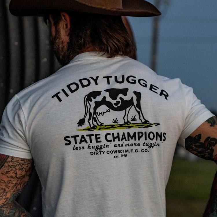 TIDDY TUGGER 1990 State Champions Vintage Men’s Shirt, State Champions T-shirt,  Funny Cow Shirt, Dirty Cowboy MFG Co Shirt, Unisex Casual Shirt For Men