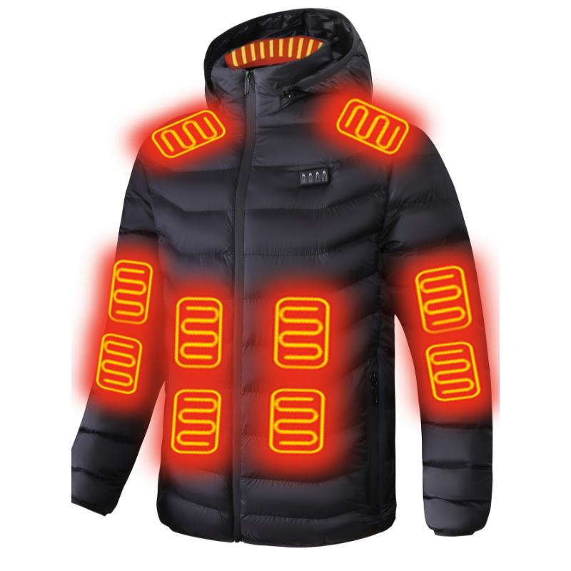 A Men's Smart Heated Jacket With 21 Heating Zones, 4 Levels Of Temperature Control, Hooded Polyester Jacket, Mixed Materials, Non-elastic Solid Color Autumn winter Jacket, Zipper Closure christmas 2024 ornament glass cleaner Cotton Menswear Silk Coats