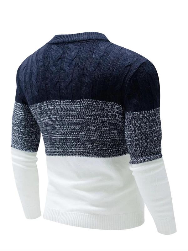 Men's Regular Fit Patchwork Round Neck Sweater, Casual Long Sleeve Crew Neck Jumper for Fall & Winter, Fashion Men's Knitwear for Daily Wear