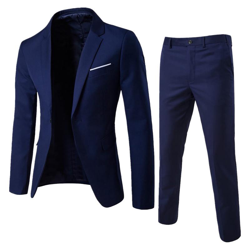 Men's 2 Piece Suit Notched Lapel One Button Slim Fit Dress Jacket Pants Suit