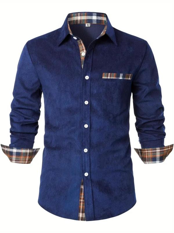 Men's Plaid Print Button Front Pocket Shirt, Regular Fit Casual Long Sleeve Collared Top for Fall & Winter, Men's Clothes for Business Work Daily Wear