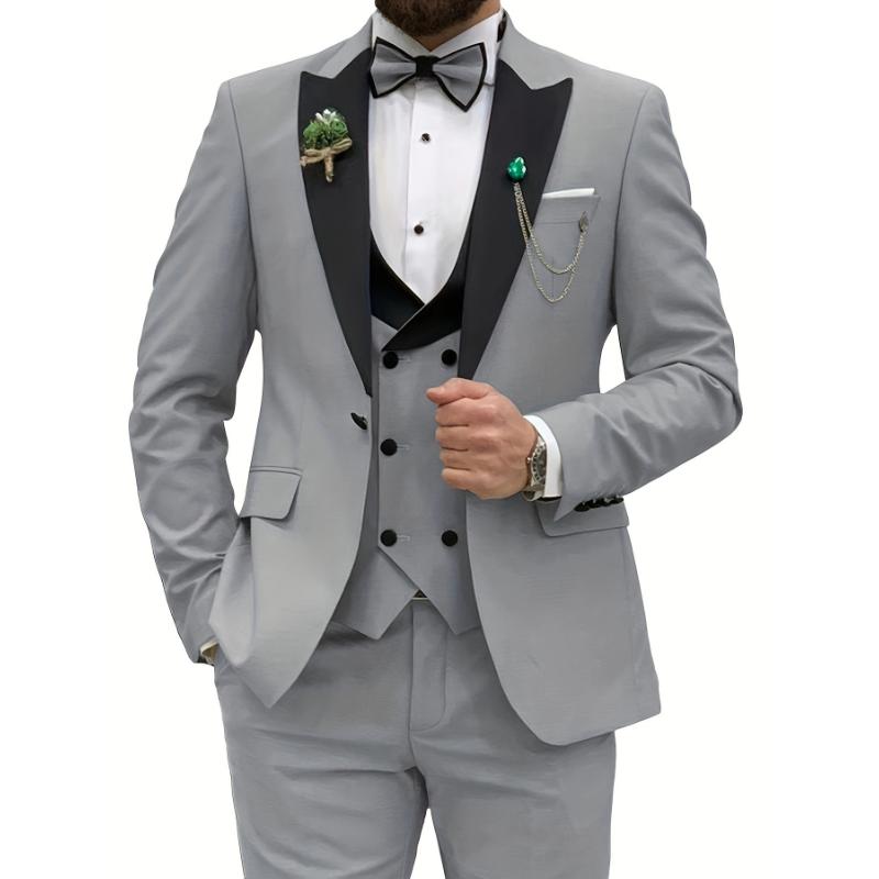 3pcs 3-Piece Slim Fit Men's Suit Set: Classic Lapel Suit Jacket, Vest & Pant for Weddings, Parties & Business Occasions