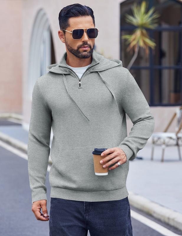 COOFANDY Mens Knitted Hoodie Sweater Long Sleeve Turtleneck Quarter Zip Pullover Sweaters with Pocket