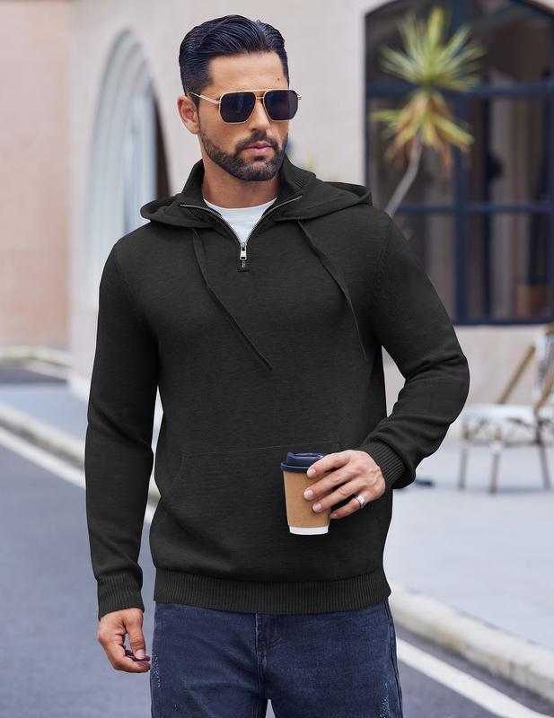 COOFANDY Mens Knitted Hoodie Sweater Long Sleeve Turtleneck Quarter Zip Pullover Sweaters with Pocket