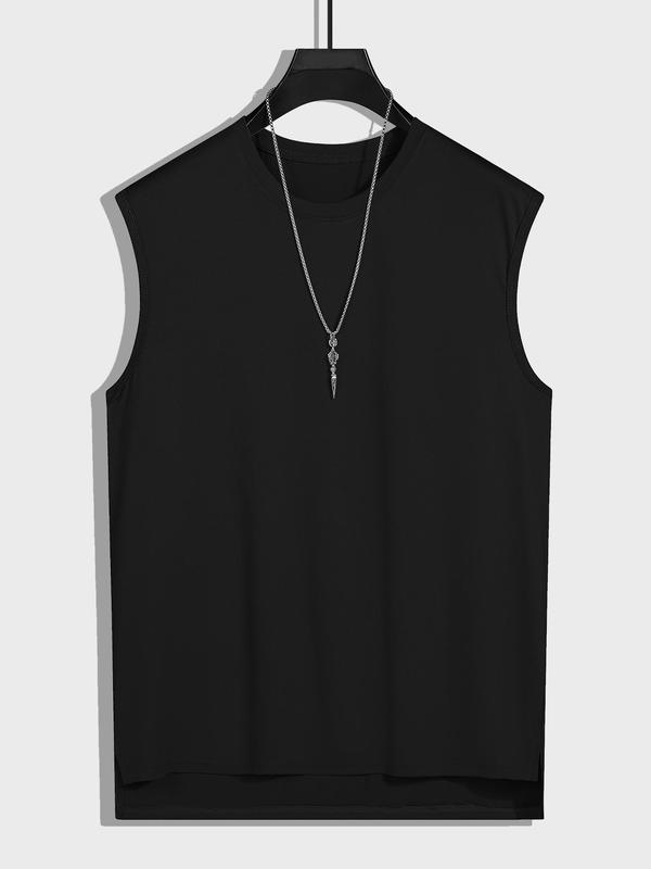 Men's Loose Solid Round Neck Tank Top, Casual Streetwear Sleeveless Top for Summer, Summer Outfits for Men, Fashion Men's Clothing for Daily Wear