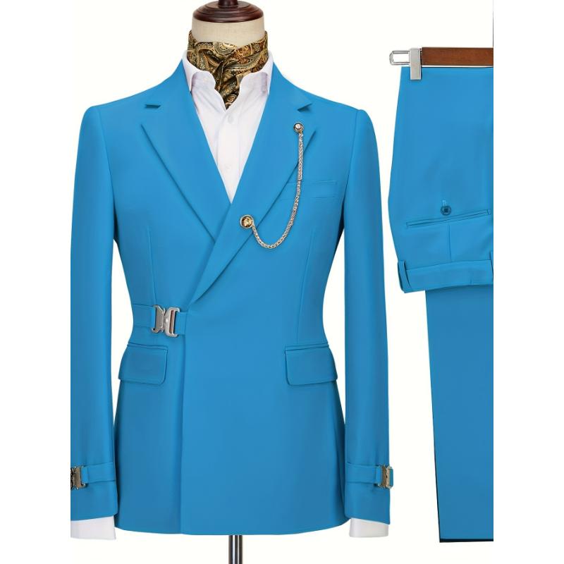 Men's Adjustable Waist Stylish 2-Pcs Suit - Perfect For Parties, Dates, And Weddings Excludes Lapel Chain Accessory