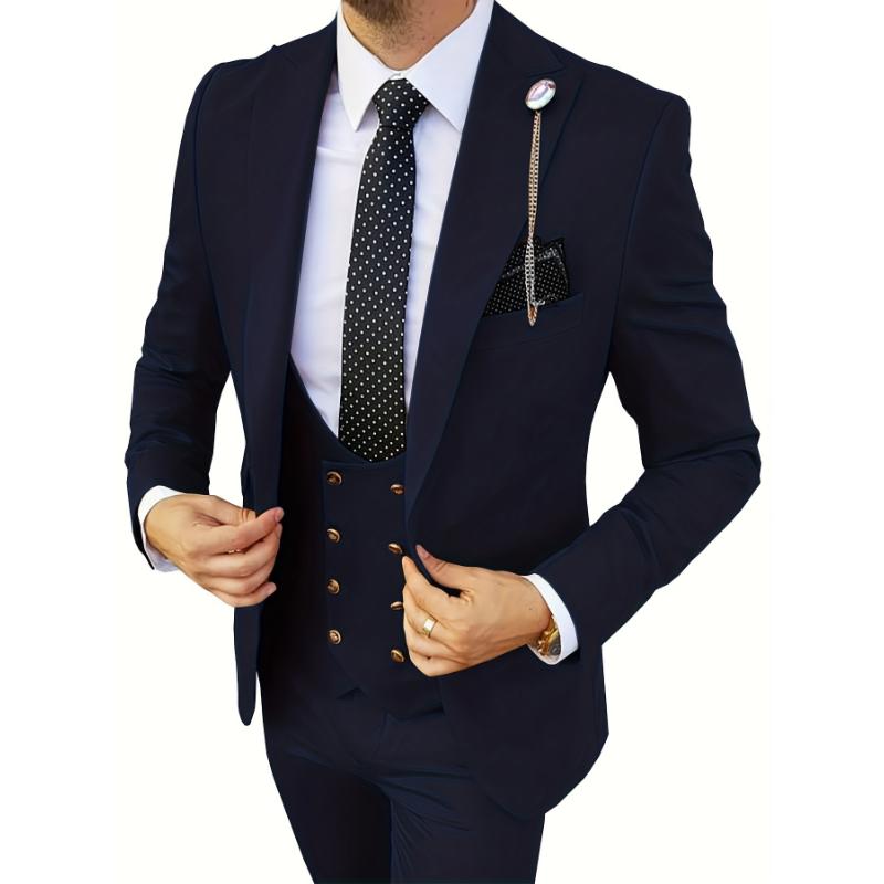 3pcs Slim Fit Suits, Double Breasted Blazer Vest and Pants, Multicolor, Prom Suits for Men Menswear Polyester