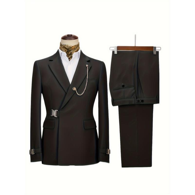 Men's Adjustable Waist Stylish 2-Pcs Suit - Perfect For Parties, Dates, And Weddings Excludes Lapel Chain Accessory