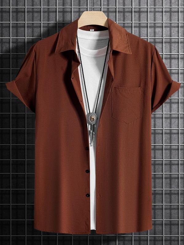 Men's Regular Fit Button Front Pocket Shirt, Summer Clothes, Shirts for Men, Casual Short Sleeve Lapel Top for Summer, Men's Clothes for Daily Wear