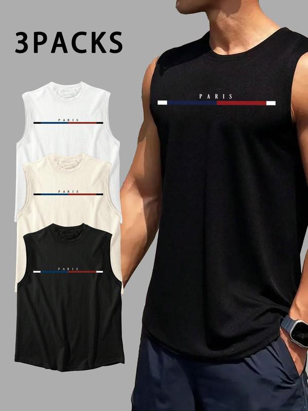 Men's Letter Graphic Print Round Neck Tank Top, Regular Fit Casual Sleeveless Top for Summer, Men's Clothes for Daily Wear