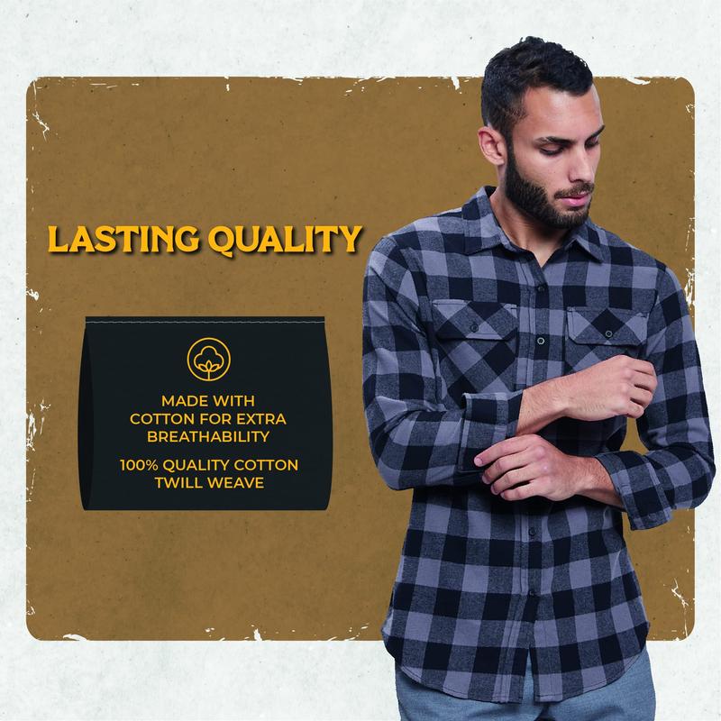 Flannel Shirt for Men, Long Sleeve Plaid Button Down Casual Shirt