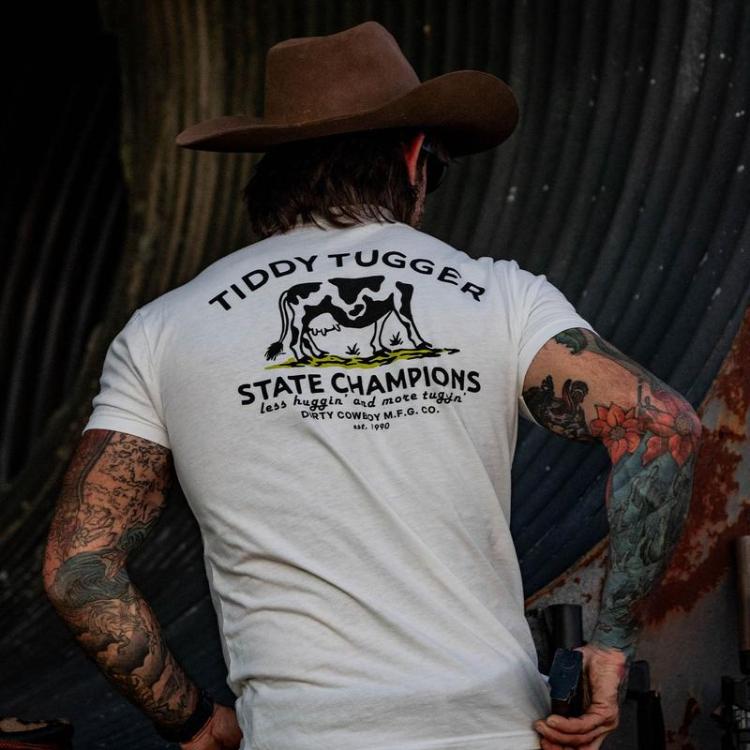 TIDDY TUGGER 1990 State Champions Vintage Men’s Shirt, State Champions T-shirt,  Funny Cow Shirt, Dirty Cowboy MFG Co Shirt, Unisex Casual Shirt For Men