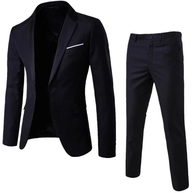 2023 Men's Business Fashion High Quality Gentleman Black 2 Piece Suit Set   Blazers Coat Jacket Pants Classic Trousers