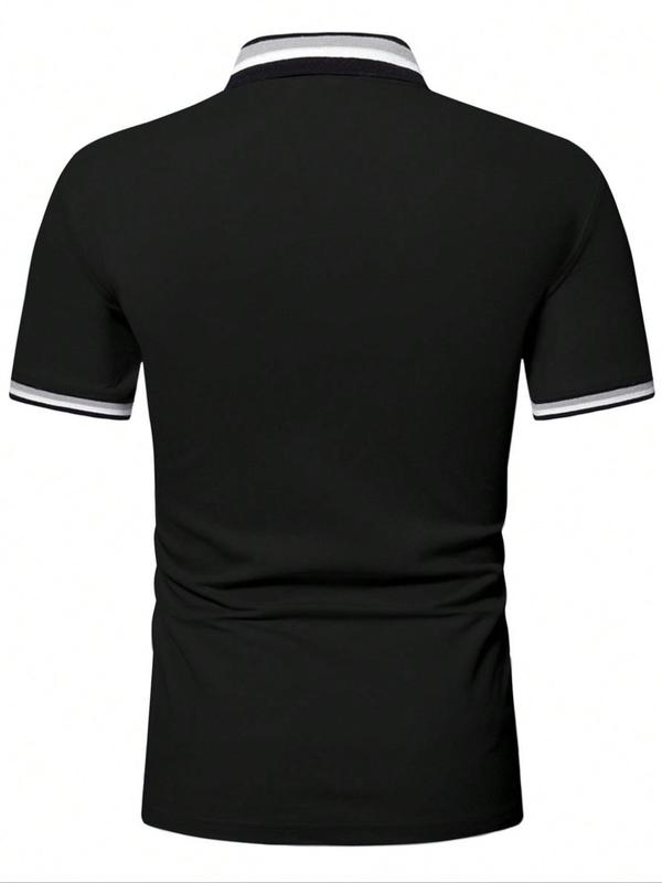  Contrast Binding Short Sleeve Polo Shirt, Regular Fit Casual Button Front Collared Top for Summer, Men's Clothes for Daily Wear