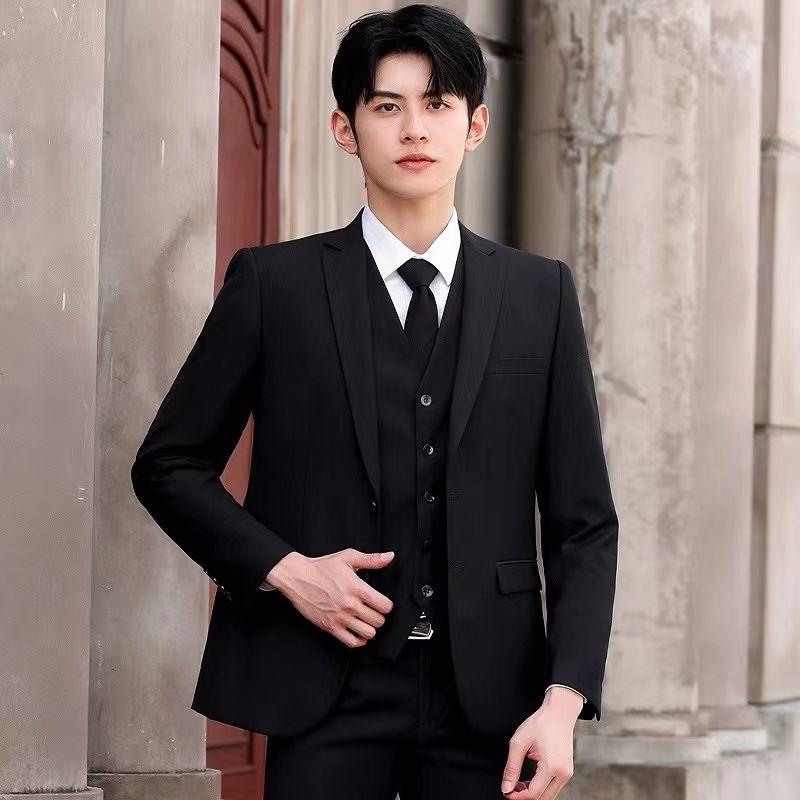 Slim Fit Suit Full Set Men's Spring and Autumn Groom Wedding Suit High-End Small Suit Six-Piece Suit for Men