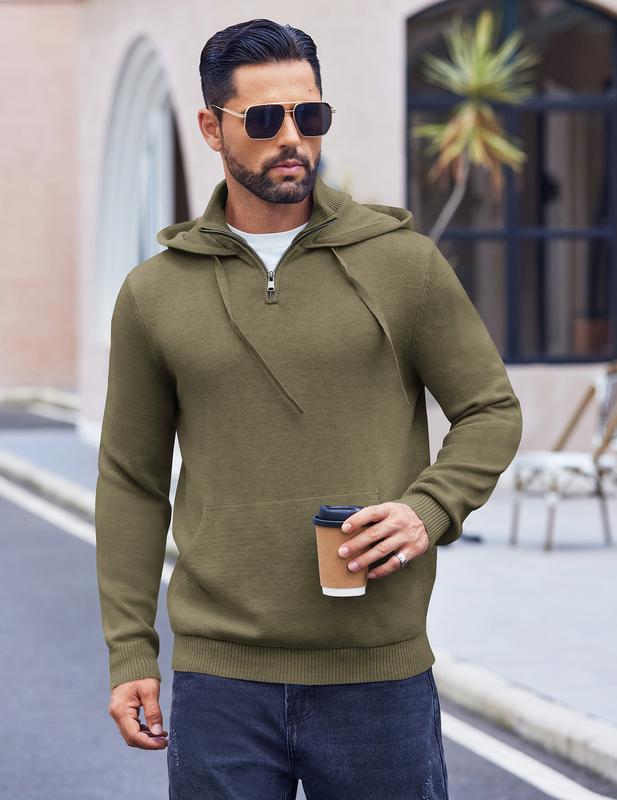 COOFANDY Mens Knitted Hoodie Sweater Long Sleeve Turtleneck Quarter Zip Pullover Sweaters with Pocket