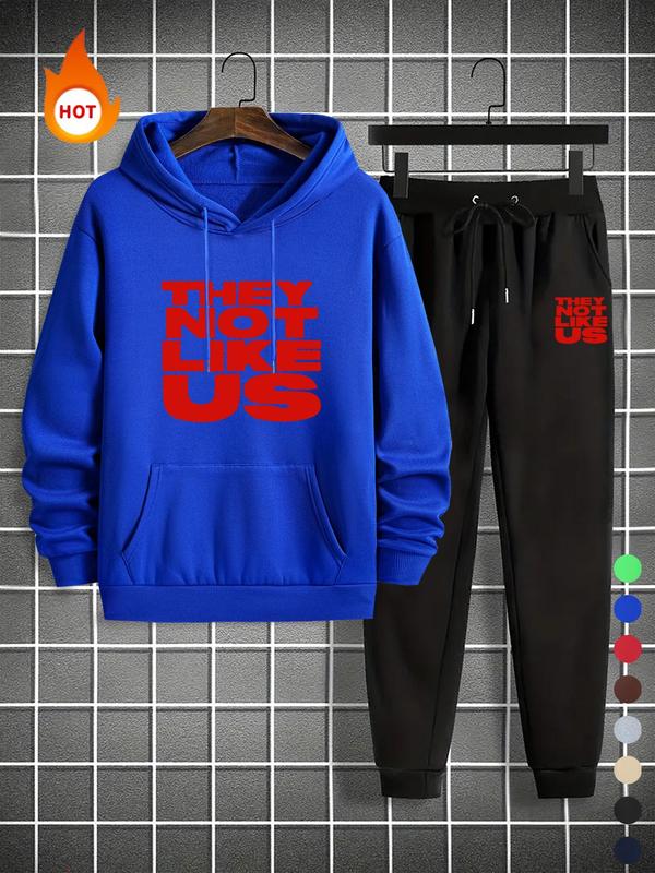 Men's Letter Print Hoodie & Drawstring Waist Sweatpants Set, Regular Fit Casual Long Sleeve Pullover & Pocket Jogger Pants, Men's Fall & Winter Clothes