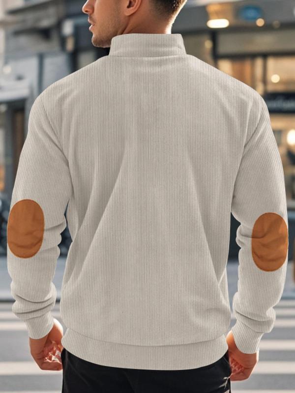 Men's Colorblock Patched Half Zip Up Funnel Neck Sweatshirt, Regular Fit Casual Long Sleeve Pullover for Spring & Fall, Fashion Men's Top for Daily Wear