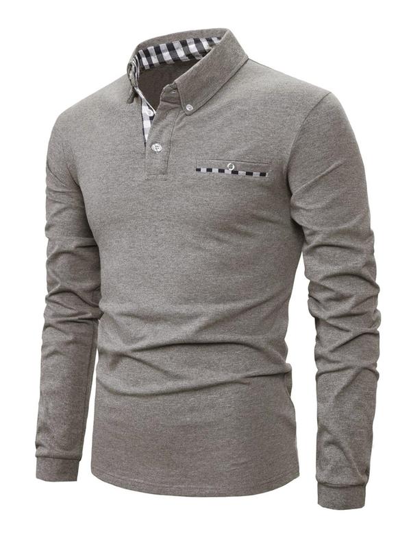 Men's Regular Fit Business Solid Polo Shirt, Casual Long Sleeve Button Collared Top, Comfy Lounge Top for All Seasons, Drippy Outfits, Going Out Outfit, Basic Minimalist Menswear, Fall Clothes 2024