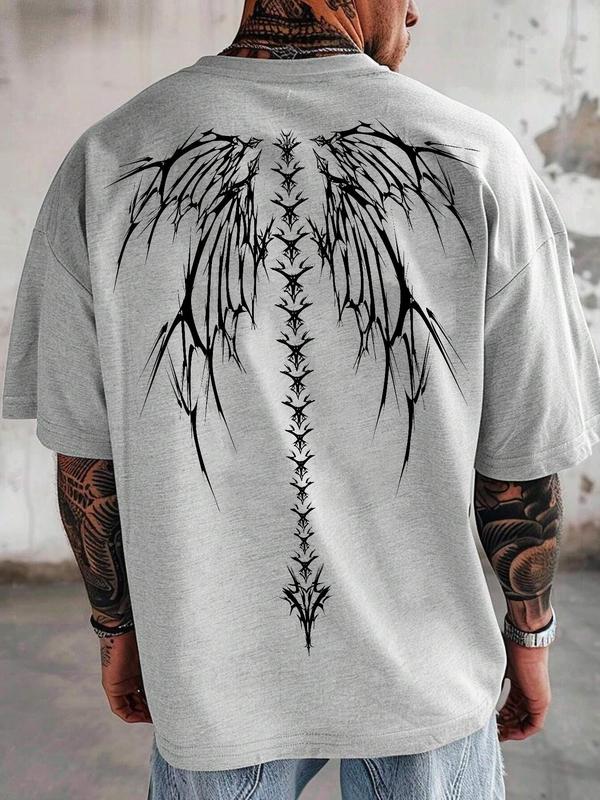 Men's Loose Skeleton Wing Print Drop Shoulder Tee, Street Fashion Casual Half Sleeve Round Neck T-shirt for Daily Wear, Men's Clothes for Summer