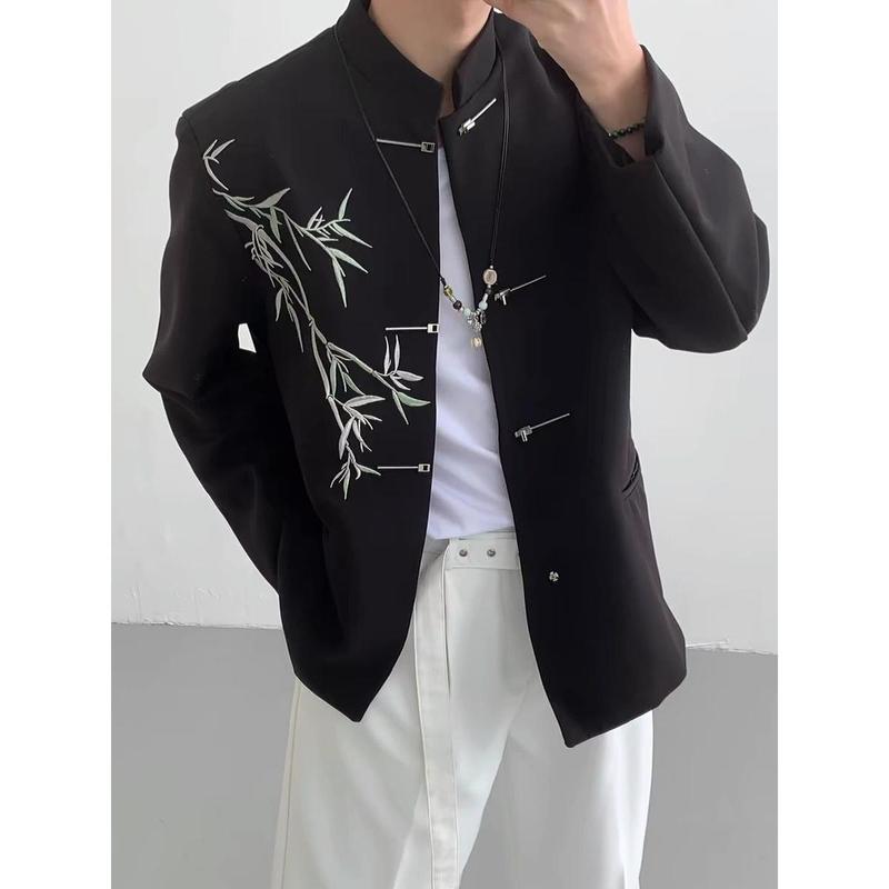 [Suit] Design Bamboo Leaf Embroidery Suit Jacket Men's Zhongshan Suit New Chinese Suit Suit