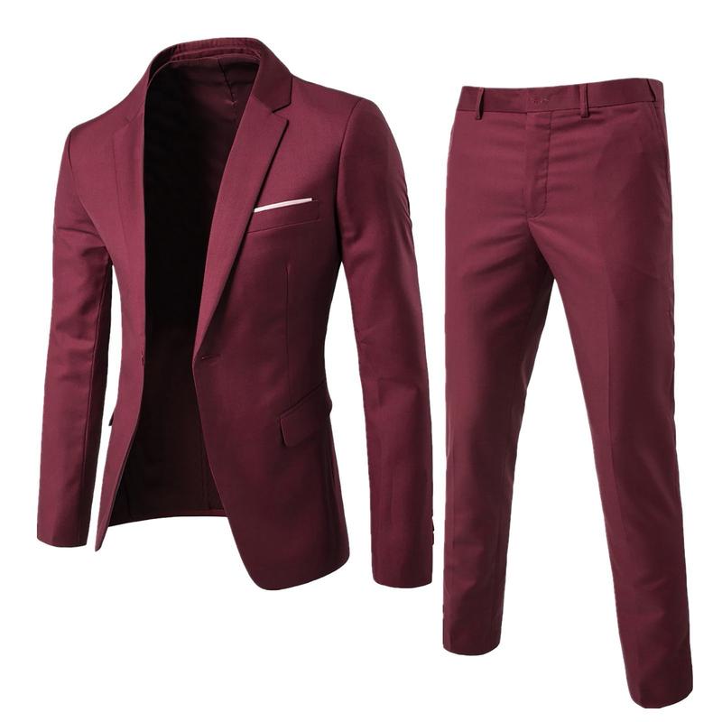 Men's 2 Piece Suit Notched Lapel One Button Slim Fit Dress Jacket Pants Suit