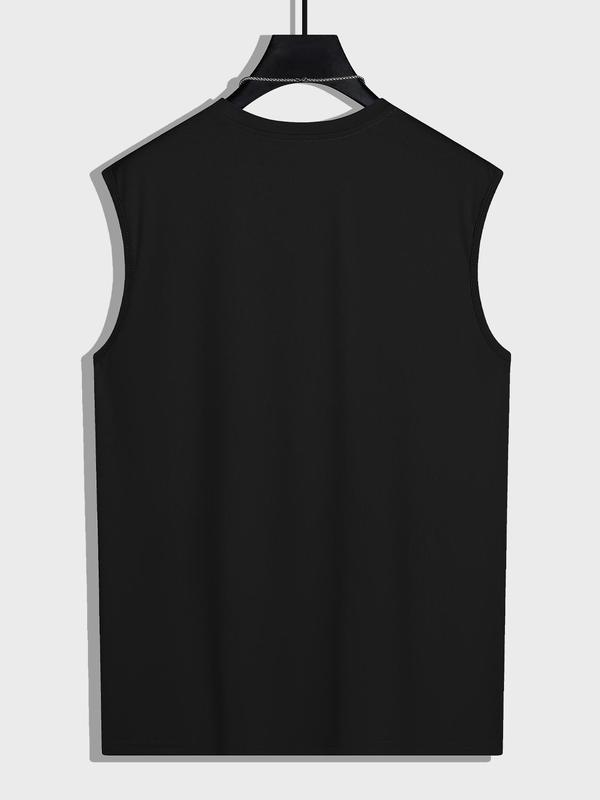 Men's Loose Solid Round Neck Tank Top, Casual Streetwear Sleeveless Top for Summer, Summer Outfits for Men, Fashion Men's Clothing for Daily Wear