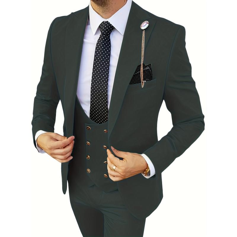 3pcs Slim Fit Suits, Double Breasted Blazer Vest and Pants, Multicolor, Prom Suits for Men Menswear Polyester