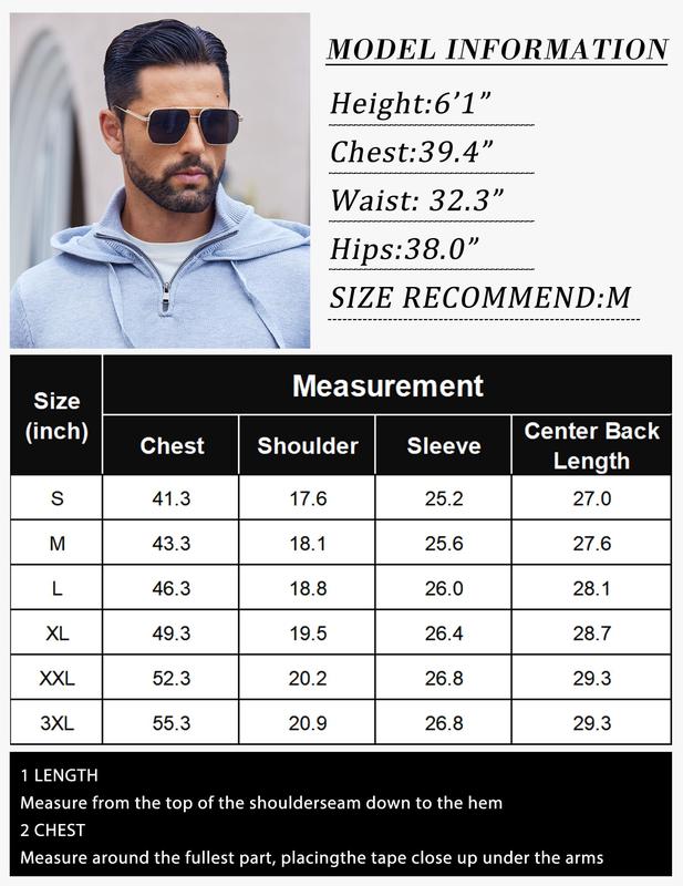 COOFANDY Mens Knitted Hoodie Sweater Long Sleeve Turtleneck Quarter Zip Pullover Sweaters with Pocket