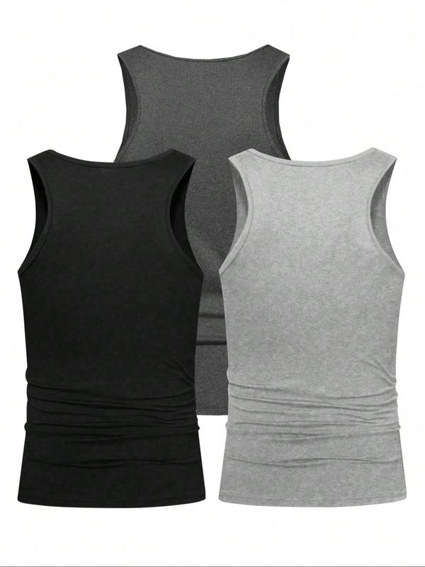 Men's Letter Print Ruched Tank Top, Regular Fit Casual Sleeveless Round Neck Top for Summer, Men's Clothes for Daily Wear