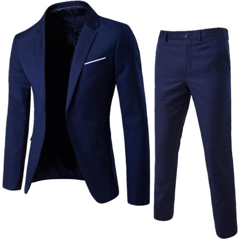 2023 Men's Business Fashion High Quality Gentleman Black 2 Piece Suit Set   Blazers Coat Jacket Pants Classic Trousers