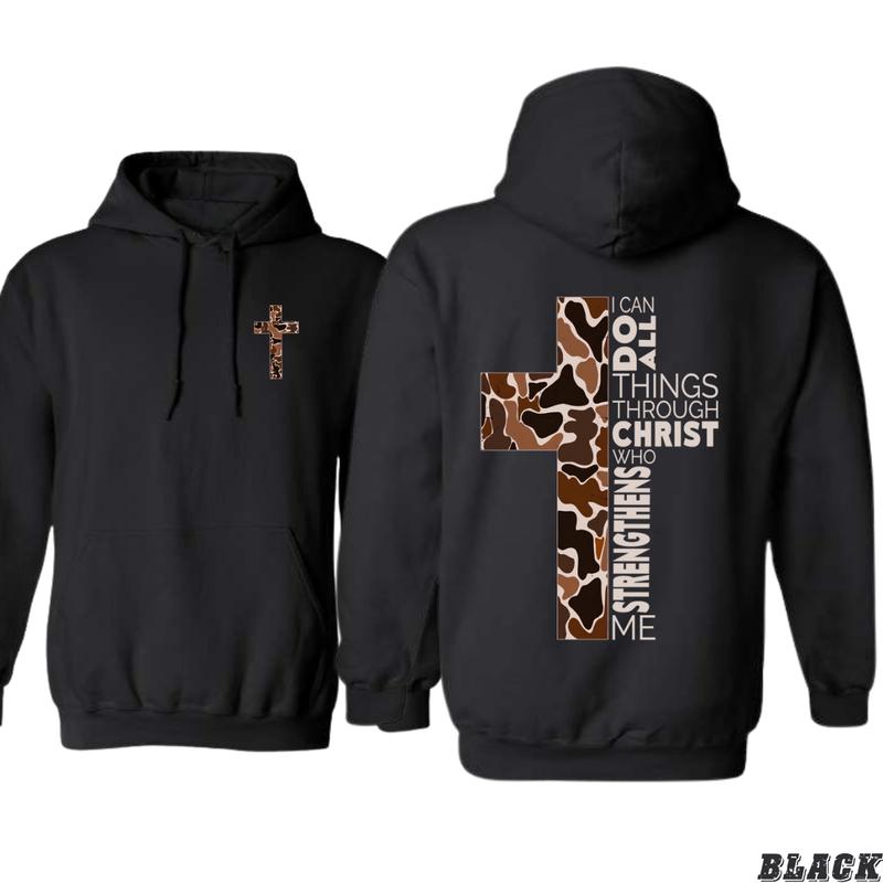 Christian Hoodie - Camo Cross Design with Philippians 4:13 Verse, Perfect for Faithful Believers and Outdoorsmen, Cozy Hoodie for Everyday Comfort and Spiritual Strength