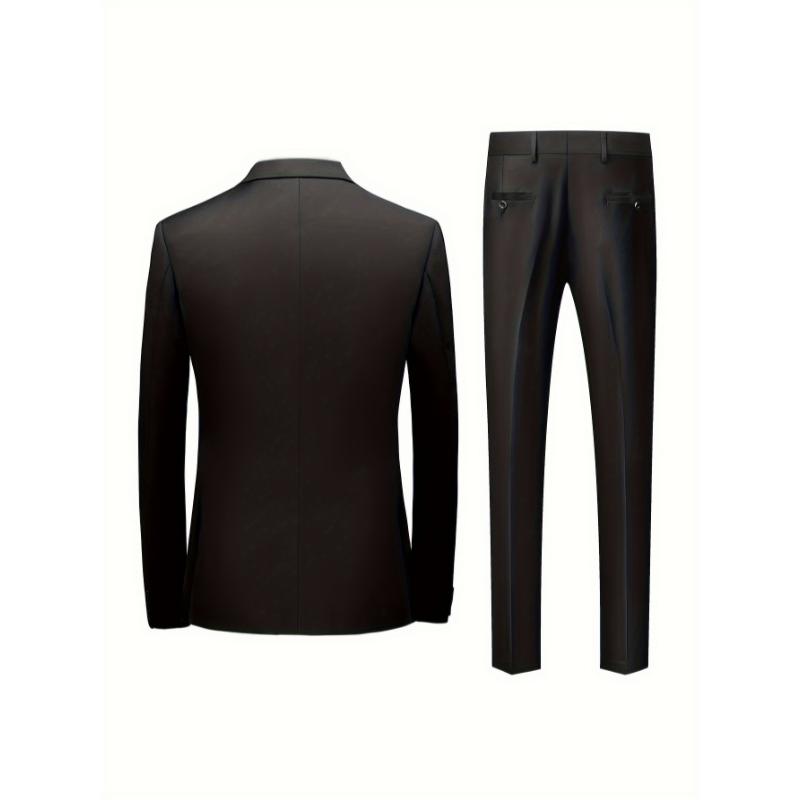 Men's Elegant 2pcs Suit Set - Polyester & Rayon Blend, Non-Stretch, Solid Color, Long Sleeve Blazer and Dress Pants for Weddings and Formal Events