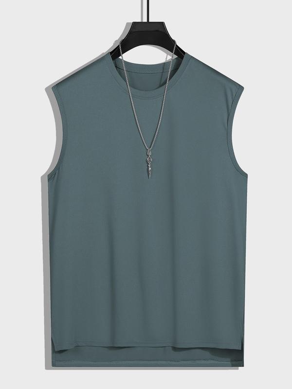 Men's Loose Solid Round Neck Tank Top, Casual Streetwear Sleeveless Top for Summer, Summer Outfits for Men, Fashion Men's Clothing for Daily Wear