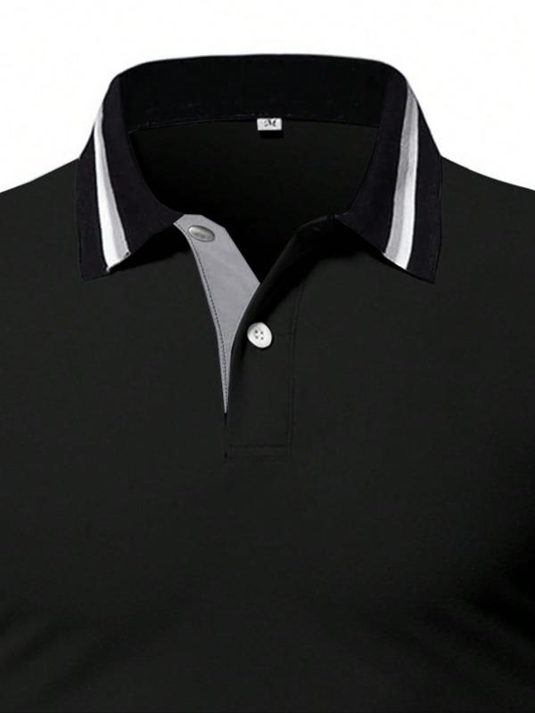  Contrast Binding Short Sleeve Polo Shirt, Regular Fit Casual Button Front Collared Top for Summer, Men's Clothes for Daily Wear