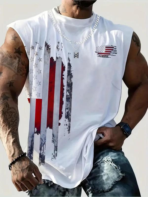 1 Non-large Size Summer New Print Flag 3d Digital Print Vest,  Breathable Quick Drying Men's Crewneck Sleeveless Vest, Fashion Personality Creative Top