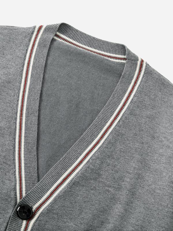 Men's Striped Trim Button Front Cardigan, Loose Casual Drop Shoulder V Neck Knitwear for Spring & Fall, Fashion Men's Knit Clothing for Daily Wear