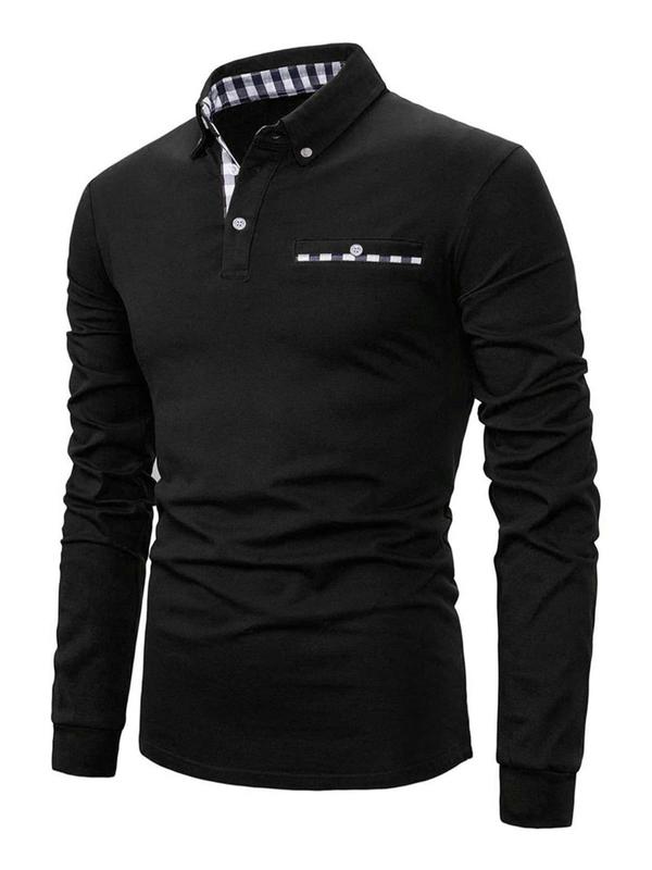 Men's Regular Fit Business Solid Polo Shirt, Casual Long Sleeve Button Collared Top, Comfy Lounge Top for All Seasons, Drippy Outfits, Going Out Outfit, Basic Minimalist Menswear, Fall Clothes 2024